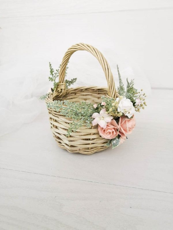 Flower Girl Basket With Handle Rustic Wedding Basket Mini Wicker