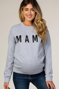 Pink Blush Screen Print Mama Maternity Pullover Sweatshirt