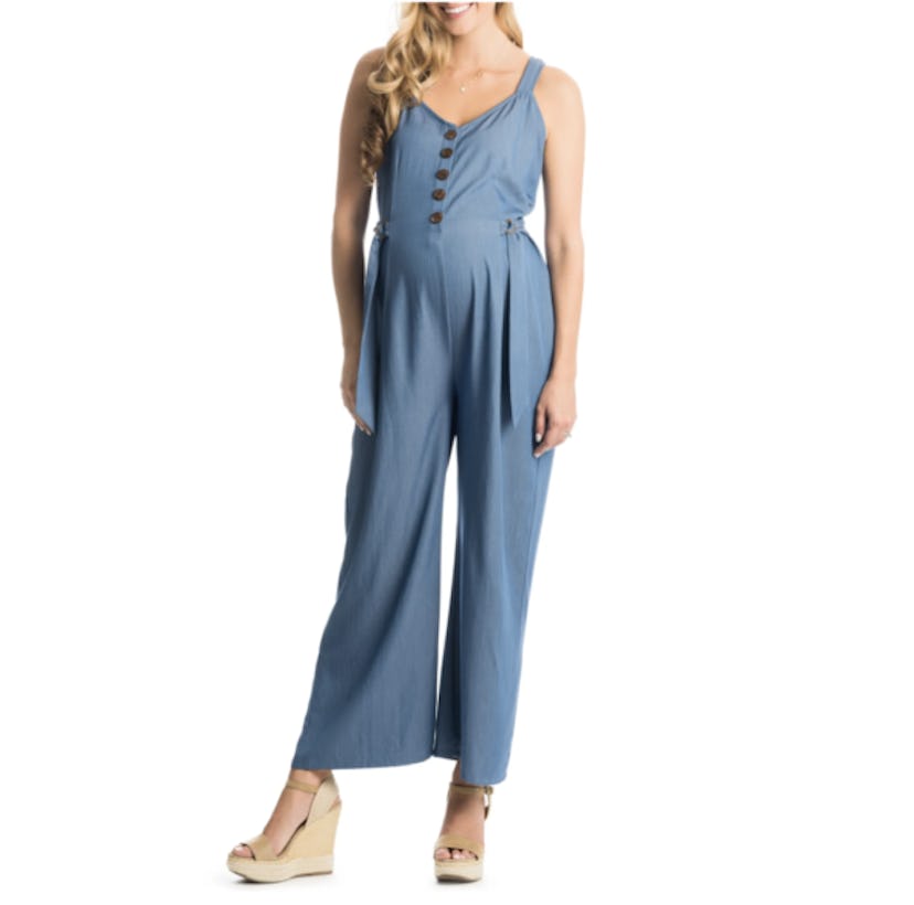 Everly Grey Luciana Chambray Maternity Jumpsuit