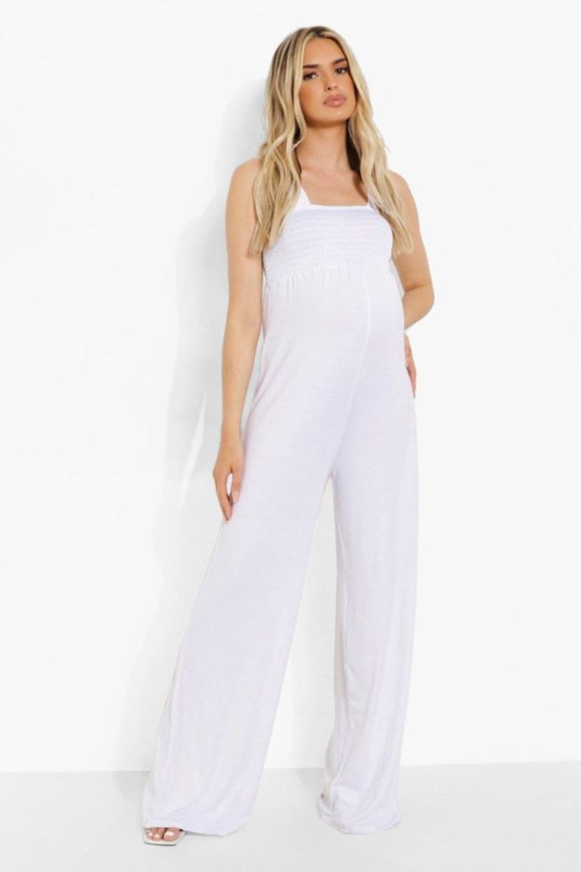 Boohoo Shirred Wide-Leg Jumpsuit