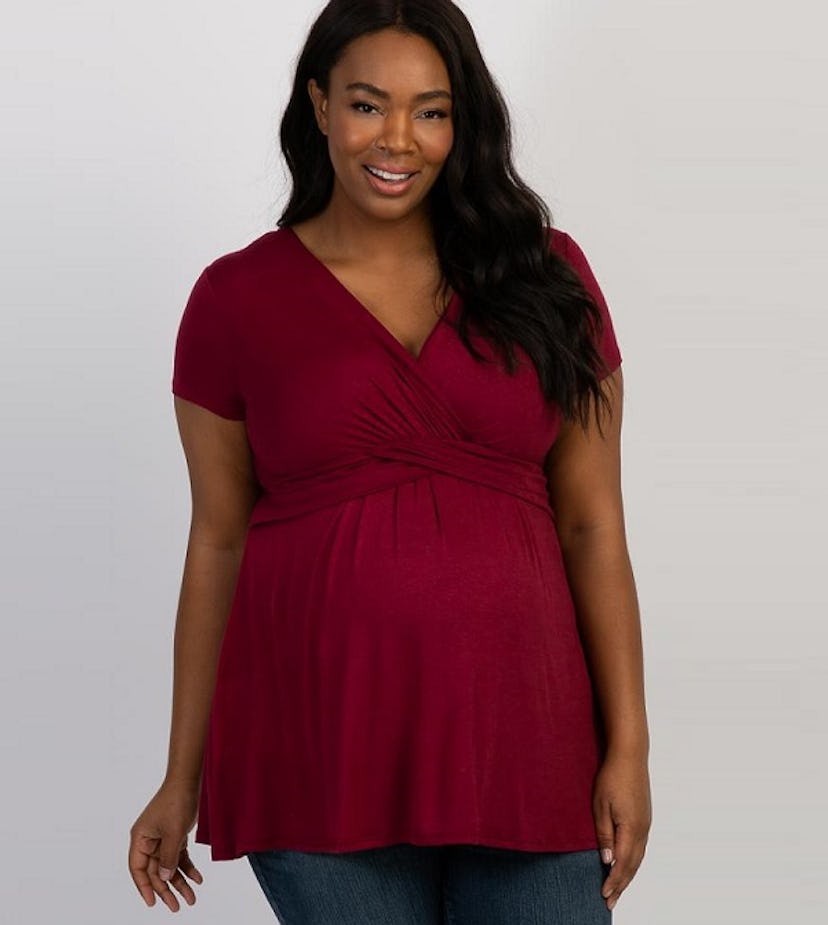 PinkBlush Draped-Front Plus-Size Nursing Top 