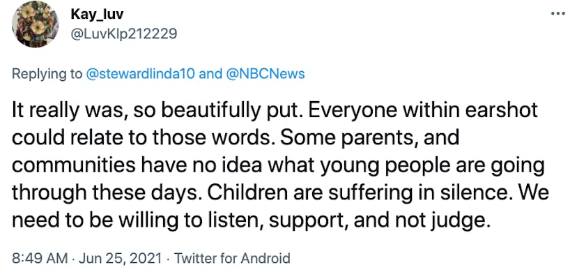 Tweet about valedictorian's mental health speech.