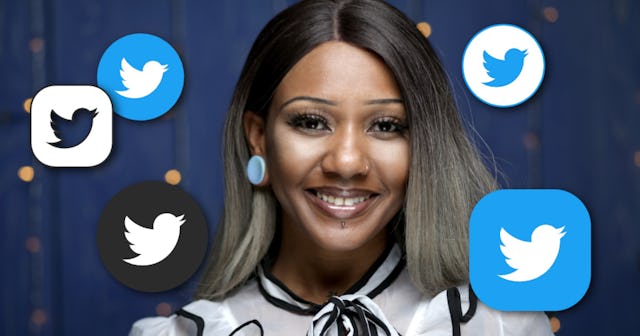 Woman surrounded by twitter symbols