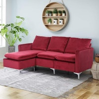 Polyester Upholstered L-Shaped Sectional Sofa With Ottoman