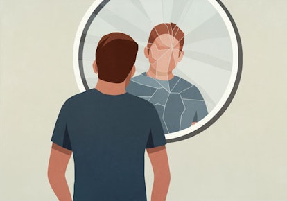 Drawing Of A Man Lookin At A Broken Mirror