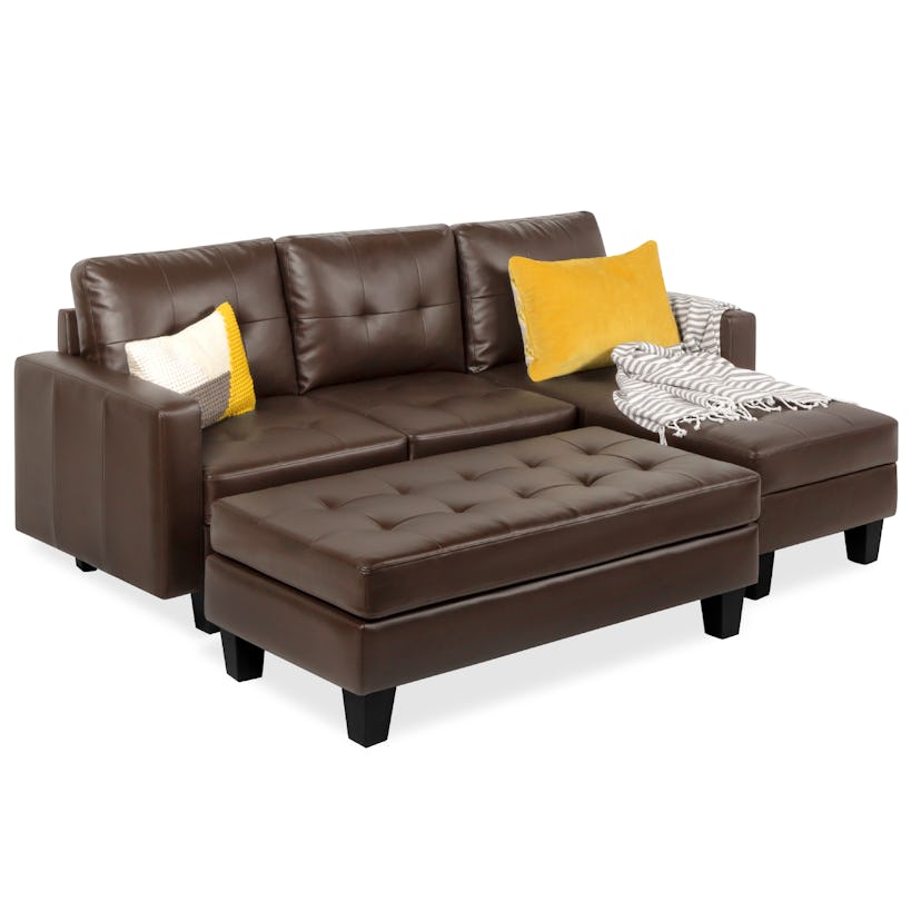 Best Choice Products 3-Seat L-Shape Tufted Faux Leather Sectional Sofa