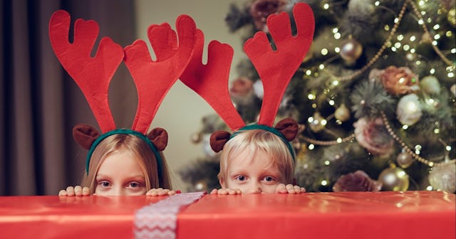 Kids with antler headbands — reindeer coloring pages
