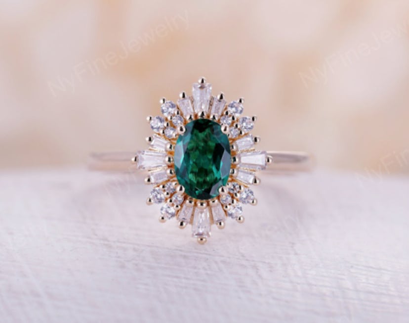 NY Fine Jewelry Emerald Art Deco Engagement Ring 