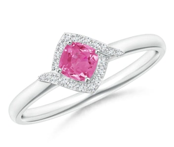 Angara Cushion Pink Sapphire And Diamond Halo Ring