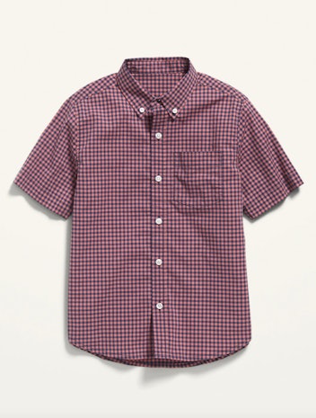 Built-In Flex Short-Sleeve Plaid Pocket Shirt