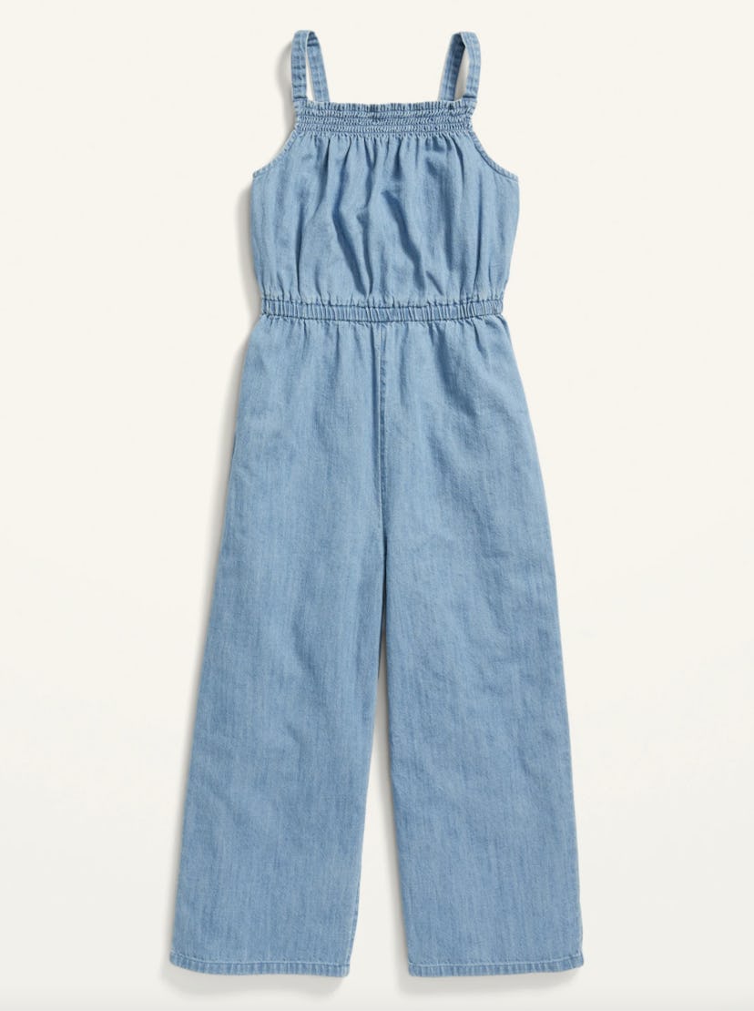 Sleeveless Smocked Chambray Jumpsuit