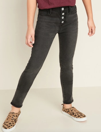 High-Waisted Built-In Tough Rockstar Super Skinny Button-Fly Black Jeggings