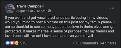 Travis Campbell Facebook post vaccination covid