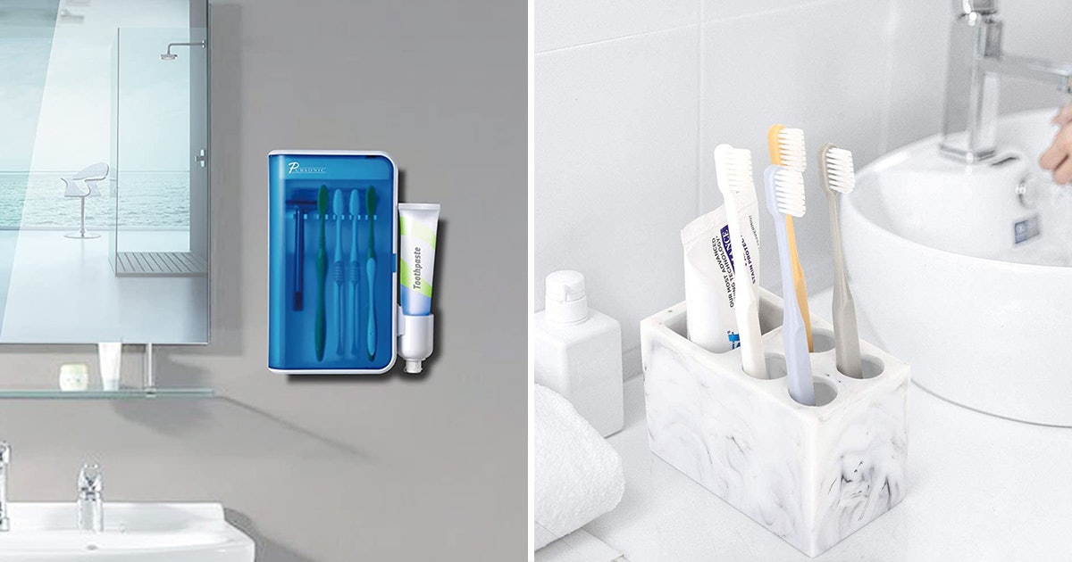  SKY TOWER Toothbrush Holders for Bathrooms with Separate  Toothpaste Dispenser, 4 Cup Tooth Brush Holder with 7 Toothbrush Slots :  Home & Kitchen