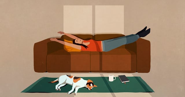 Illustration of woman on couch — how to find inner peace