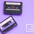 Two cassette tapes on a purple background 