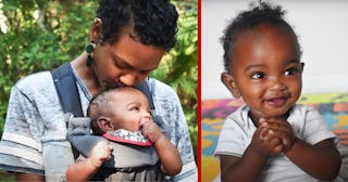 Syesha Mercado holding her baby and kissing its head and her baby smiling