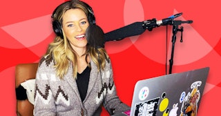 Elizabeth Banks while filming her "My Body, My Podcast" show
