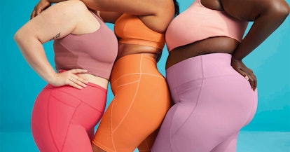 Three women of different body sizes posing in Old Navy's gym clothes.