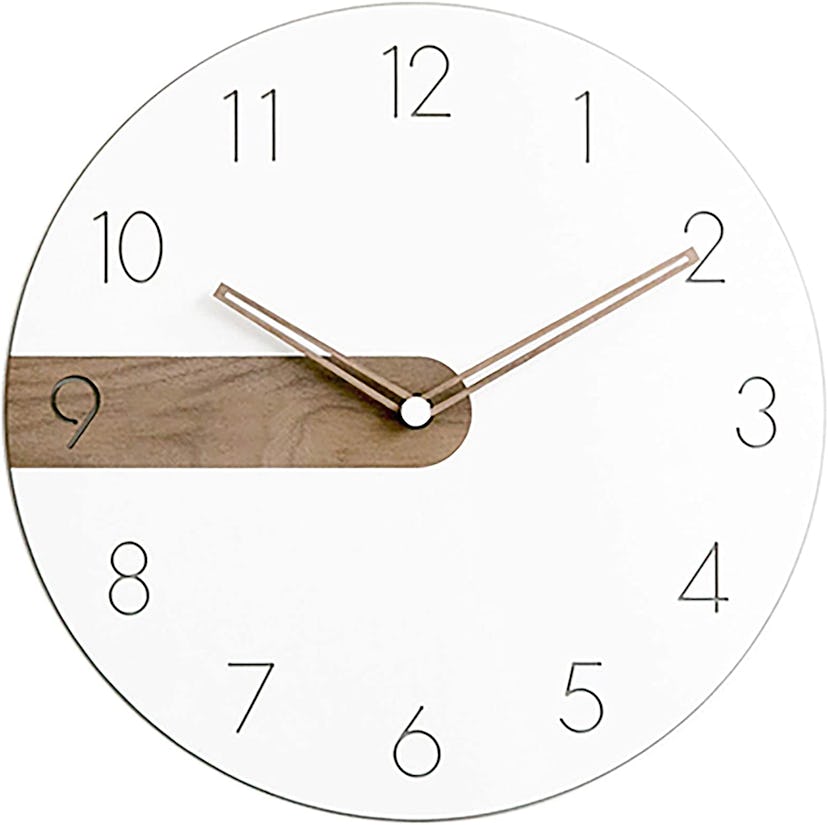 Stephanie Imports Modern Minimalist Wood on White Silent Wall Clock