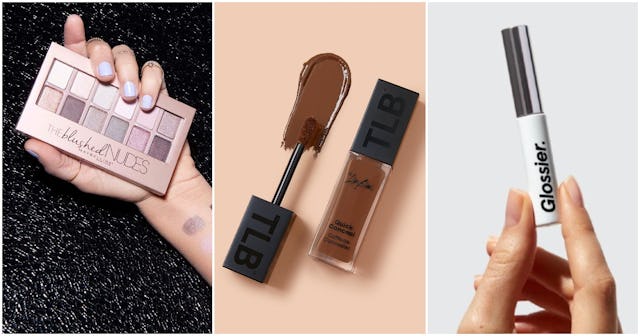 Makeup for teens: Maybelline eyeshadow palette, TLB concealer and Glossier brow gel.