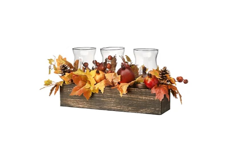 24" Maple Leaves Candleholder Centerpiece with Pomegranates