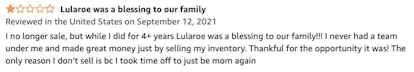 Screenshot of a customer reviews for 'LuLaRich'.