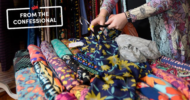 Multiple colored clothing items from the brand LuLaRoe with a caption "From the confessional"