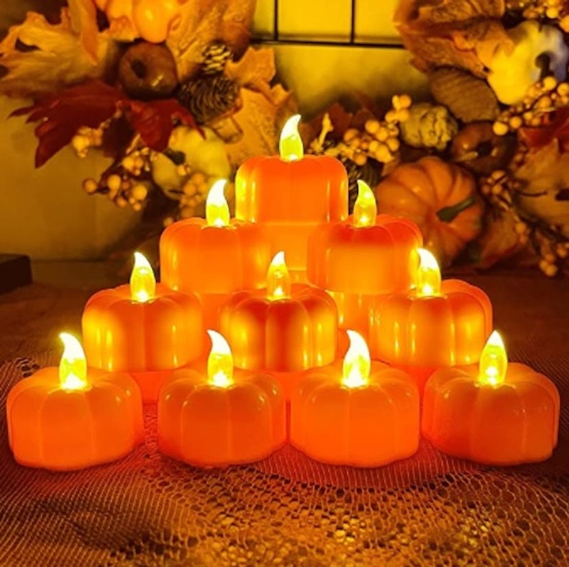 TURNMEON 12 Pack Fall Pumpkin Tea Lights