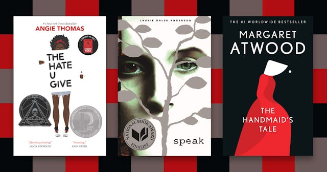 Covers of The Handmaid's Tale, Speak and The Hate You Give