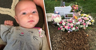 A two-part collage of a baby girl whose death changed her mother's whole life and the baby's decorat...