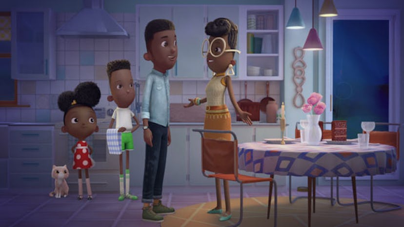 Ada with her family in a scene from a popular cartoon "Ada Twist, Scientist"