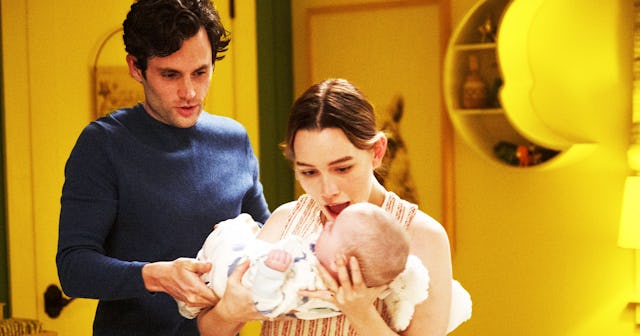 Penn Badgley and Victoria Pedretti as the Goldbergs in "You"