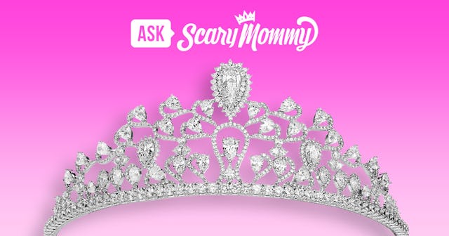 Disney Princess tiara next to the Scary Mommy logo