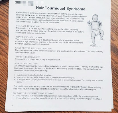 A printed document about the hair tourniquet syndrome.