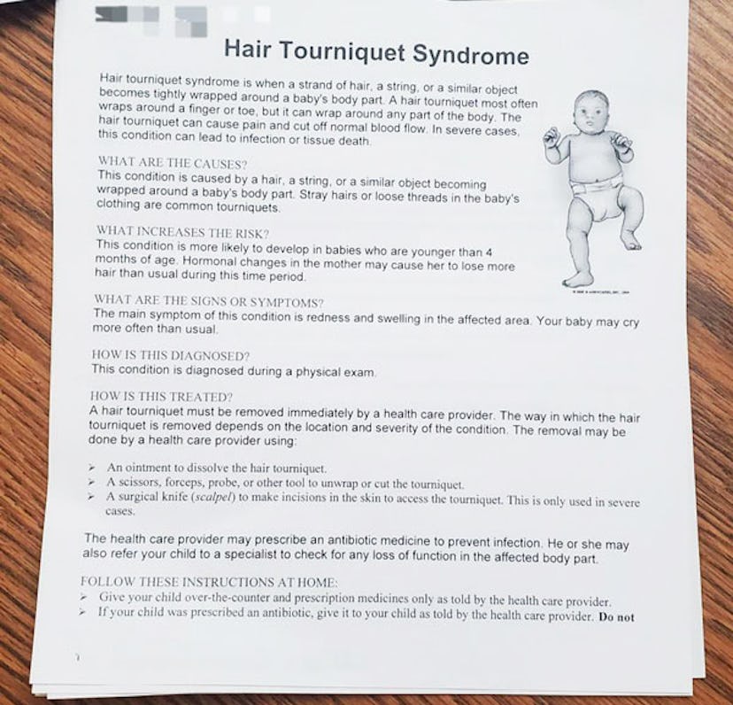 A printed document about the hair tourniquet syndrome.