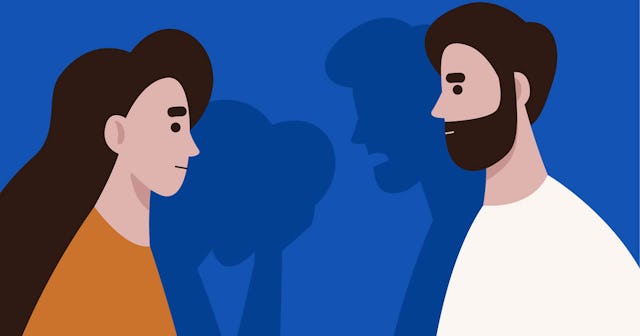 Man and woman standing silently while one of them is a victim of gaslighting