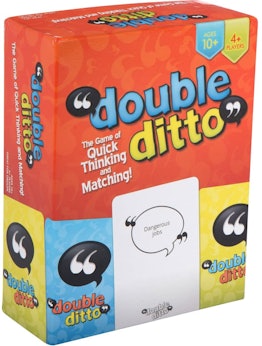 A Double Ditto game box mostly for kids older than eight and teens with a white background