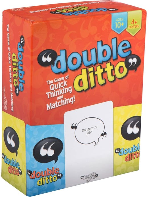 A Double Ditto game box mostly for kids older than eight and teens with a white background