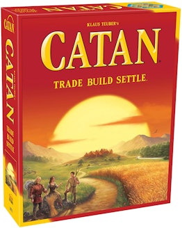 Catan adventure and strategic game box with a white background