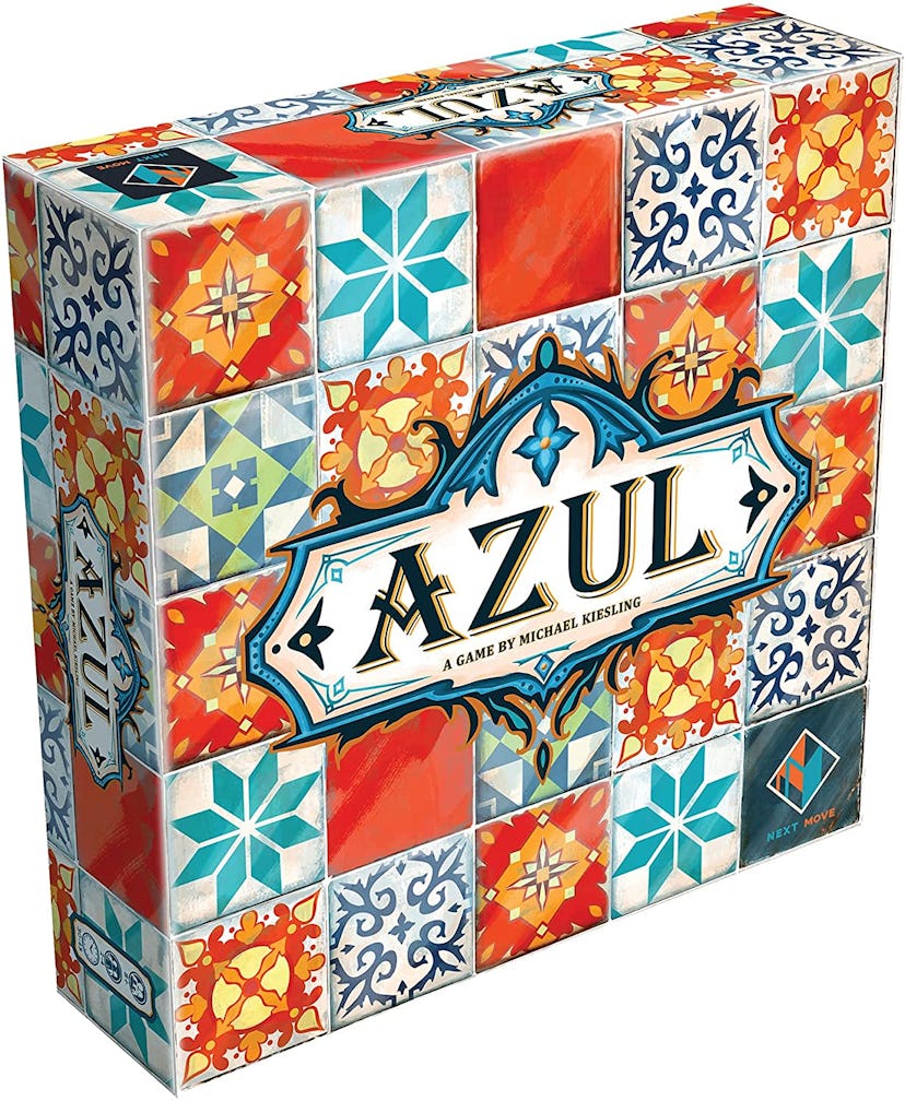 Azul, a fun family game box where payers make mosaics and where creativity sparks with a white backg...