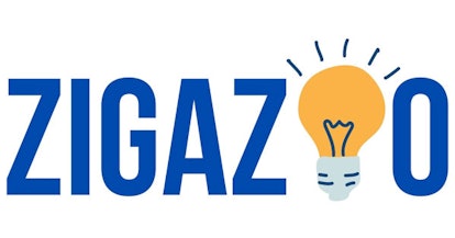  The Zigazoo logo: All capital letters in blue font, with a light bulb after the second "z" and befo...