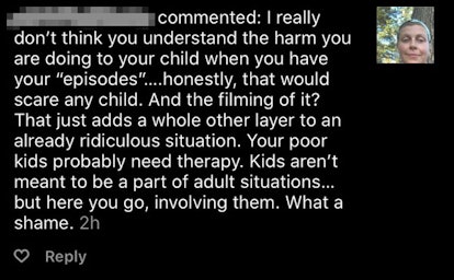 A comment on Instagram about harming the baby while having mental disorder.