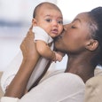 A Woman Kissing Her Baby With Eczema On The Cheek