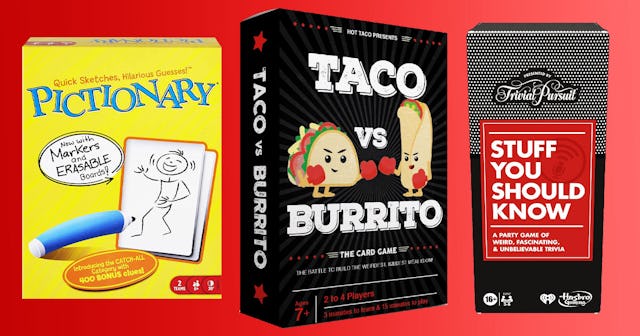 Three fun and family-friendly games with a red background