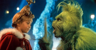 The Grinch pointing his finger at Cindy Lou Who
