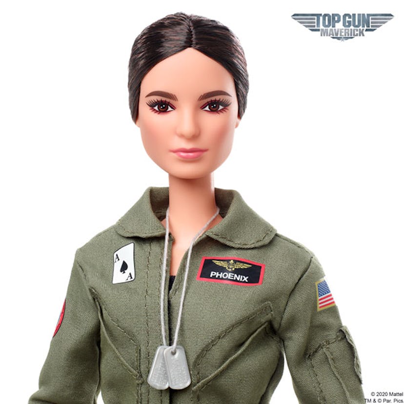 A "Top Gun Maverick" edition of a Barbie doll in a military jacket.