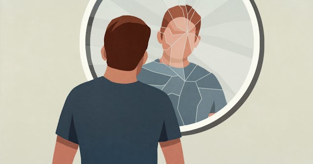 Illustration of man looking into broken mirror — narcissist quotes
