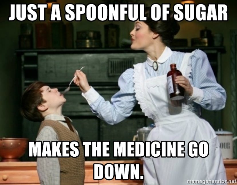 Mother forcing her kid to take a spoon of medicine