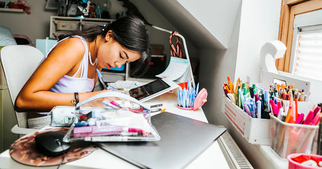 Teenage girl doing her homework